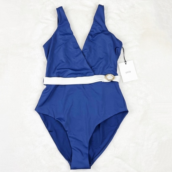 NWT Onia Michelle Tricot Belted One Piece Swimsuit In Navy - Picture 7 of 10